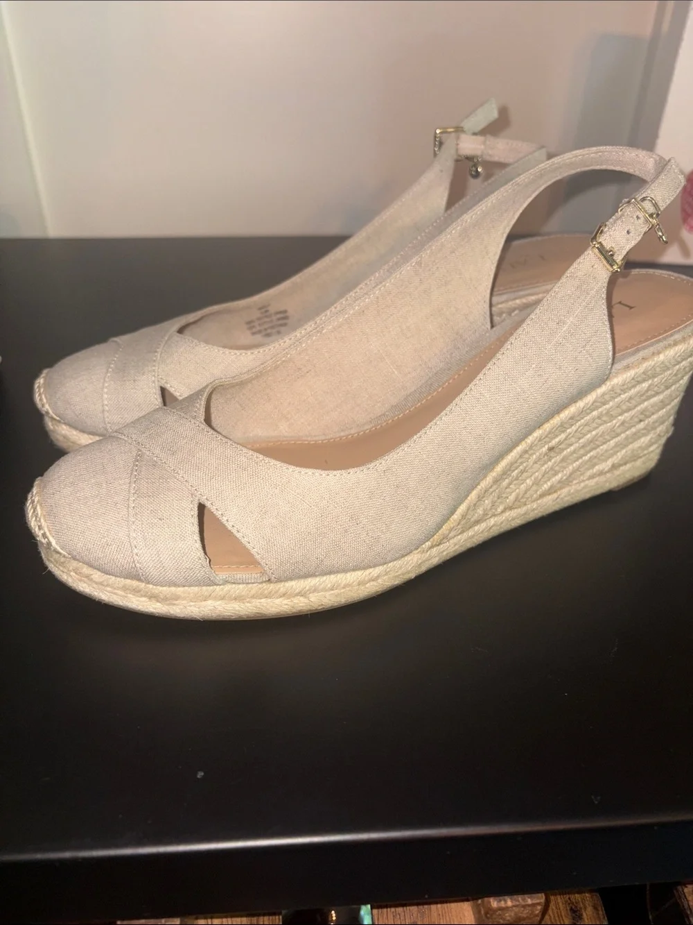 Lauren Ralph Lauren Neutral Canvas Espadrille Wedge Sandals